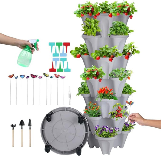DUNCHATY Stackable Planter, Vertical Strawberry Planter with Garen Tool Set